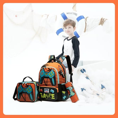 Meetbelify Kids School Backpacks for Girls Boys Backpack with Lunch Bag for Elmentary Students - color: 02 Game