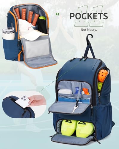 sportsnew Pickleball Bag Large Sports Pickleball Backpack with Shoe Compartment for Men Women, Patent Pending - color: Navy Blue