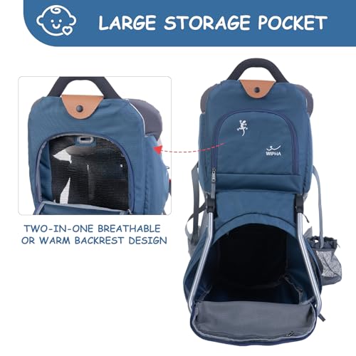 WIPHA Hiking Baby Carrier Backpack, Lightweight Child Carrier, Breathable Mesh Toddler Carrier for Outdoor Adventures, Ergonomic Design, Perfect for Travel, Hiking & Daily Use - color: CREEPER III-NAVY BLUE