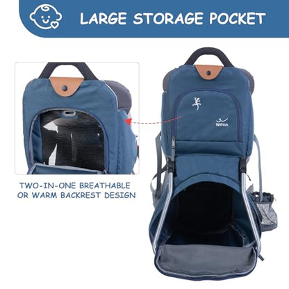 WIPHA Hiking Baby Carrier Backpack, Lightweight Child Carrier, Breathable Mesh Toddler Carrier for Outdoor Adventures, Ergonomic Design, Perfect for Travel, Hiking & Daily Use - color: CREEPER III-NAVY BLUE