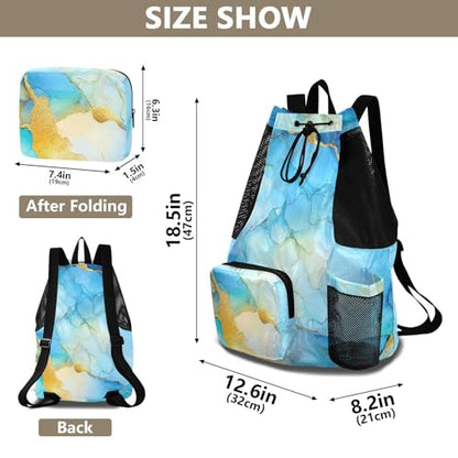 Drawstring Backpack Gym Swim Bag With Inside Pockets Cinch Pack Waterproof Marble Yellow Blue - color: Color 18