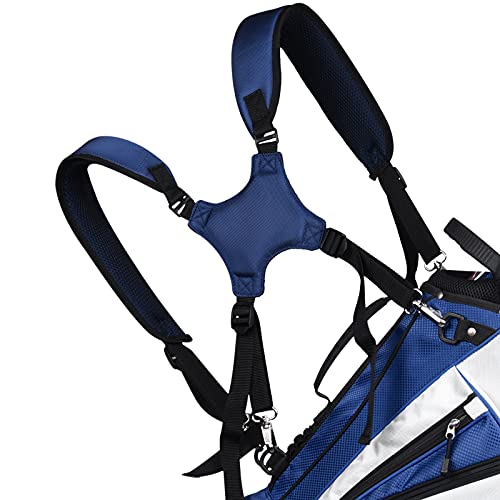 BIG TEETH Golf Bag Strap,Adjustable Padded Bag Strap Replacement,Golf Double Shoulder Bag Straps with 4Pcs Rotate Hooks - color: Blue & Black
