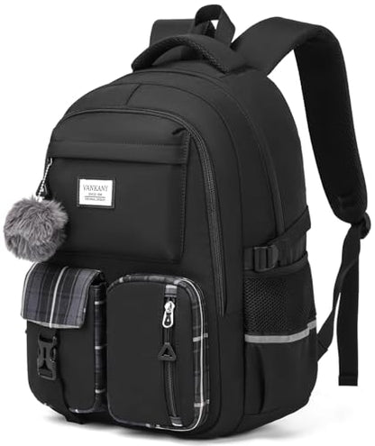 School Backpack for Teen Girls, Big Student Laptop Backpack Aesthetic Bookbags for College Women Elementary Middle High School Travel Mochilas Escolares, Black