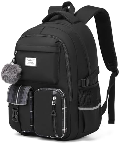 School Backpack for Teen Girls, Big Student Laptop Backpack Aesthetic Bookbags for College Women Elementary Middle High School Travel Mochilas Escolares, Black