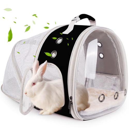 Back Expandable Backpack for Small Animals, Portable Travel Bag Breathable Pet Carrier Cages for Bunny, Guinea Pig, Bearded Dragon, Lizard, Rabbit, Squirrel, Tortoise, Kitten, Sugar Glider - color: Black