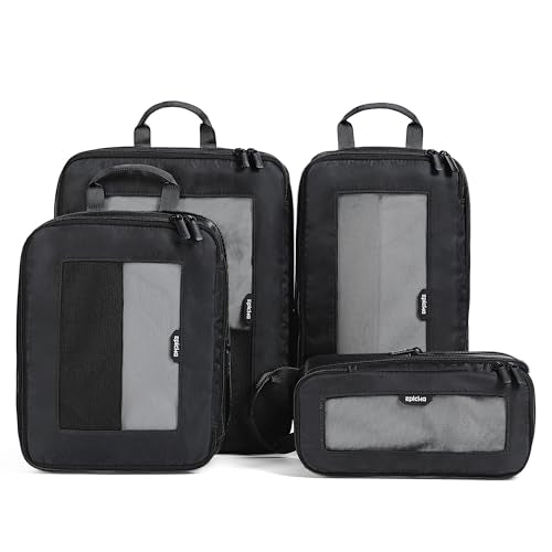 EPICKA TripCozy Compression Packing Cubes - 4 Set Durable Travel Organizer Bags with Mesh Top, Expandable Travel Accessories for Carry on, Luggage, Suitcase, Backpack (Dark Grey) - color: Dark Grey, size: Set of 4