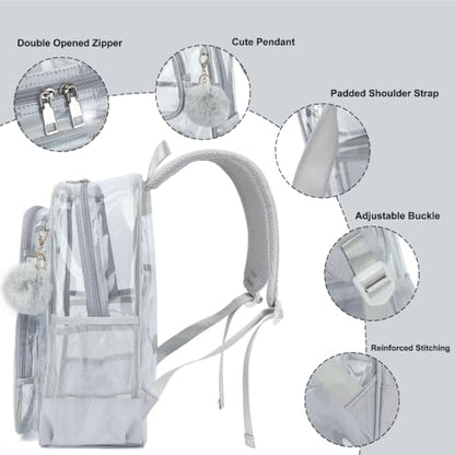 Heavy Duty Clear Backpack for Girls Boys Transparent School Bookbag Kids Durable PVC See Through Backpack-Grey - color: Grey