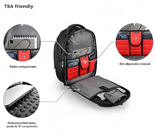 Swissdigital Design Men's Laptop Backpack for College and Business Travel with Integrated USB Charging Port and RFID Protection Fits Laptops up to 15.6 in, Black | J14-BR - color: Black