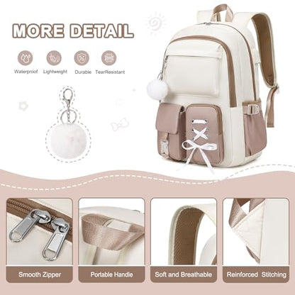 Scothen Backpacks for Girls, Girls Backpack with Lunch Box & Pencil Pouch for Teens Girl Kids Elementary Middle High School College Student Bookbag Daypack Laptop Travel Backpack for Women - color: Khaki