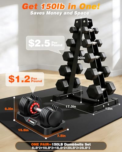 Adjustable Dumbbells Set of 2, 1 Hand Adjustable Weights Dumbbell Set and Workout Bench, 25/55/80lb Pair Weight Set For Home Gym Suit both Men and Women, Compact for Small Space Apartment Room - color: Pro-25lbs-Knurled handle Dumbbells+Bench