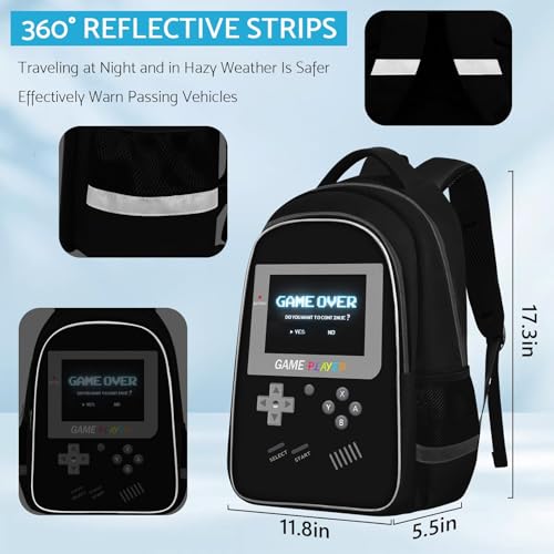 TILYTADLY School Backpack For Boys - Gamer Boys Backpack For Kids Children Teens Elementary Middle School - Ages 6-18，17″ - color: 1-black-backpack Only