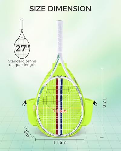 Tennis Bag, Water Resistant Tennis Backpack for Women Men, Quilted Crossbody Sling Design for Tennis, Pickleball, Badminton Rackets - color: Chartreuse