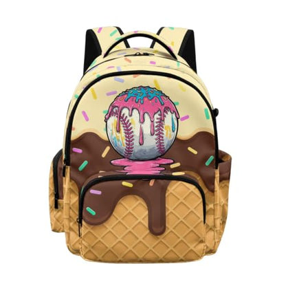 Suobstales Baseball Ice Cream Star Print Kids Backpack for Boys Girls Preschool Kindergarten Elementary School Backpack Bookbag Schoolbag Travel Daypack with Adjustable Padded Straps - color: Baseball Ice Cream Star