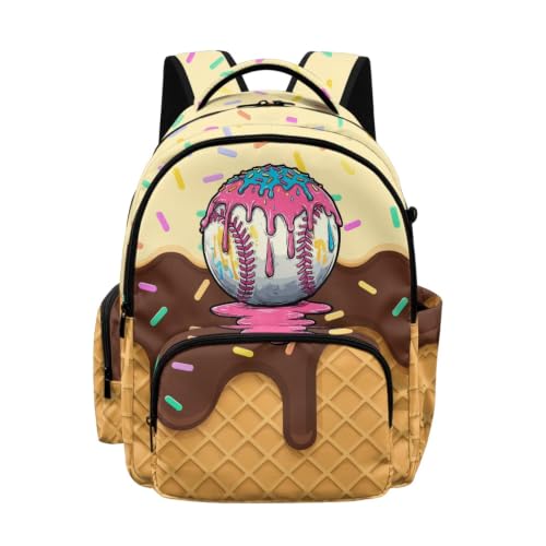 Suobstales Baseball Ice Cream Star Print Kids Backpack for Boys Girls Preschool Kindergarten Elementary School Backpack Bookbag Schoolbag Travel Daypack with Adjustable Padded Straps - color: Baseball Ice Cream Star