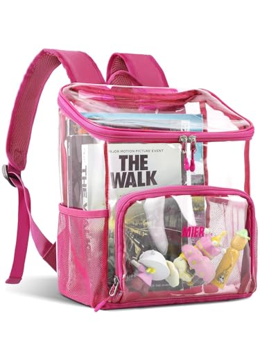 MIER Clear Backpack for Stadium Events 12 Inch Small Transparent Bookbag Heavy Duty See Through Backpacks for School Clear Bag for Boys Girls Adult, Pink - color: Pink, size: Small