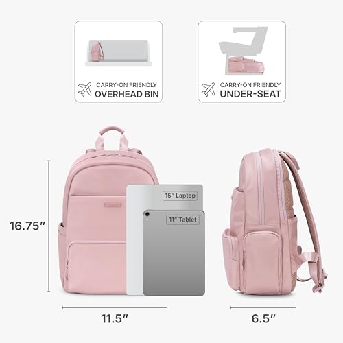 Traveler's Choice Iria 20L Backpack for Women, Water Resistant Travel Bag Daypack, Work, College, Business, Commuter, Dusty Pink, Carry-on Laptop Backpack - color: Dusty Pink