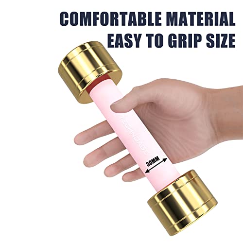 TECHNOAGE Round Dumbbell Sets with Steel Handle, Odorless Neoprene rubber Handle Cover - color: Pink
