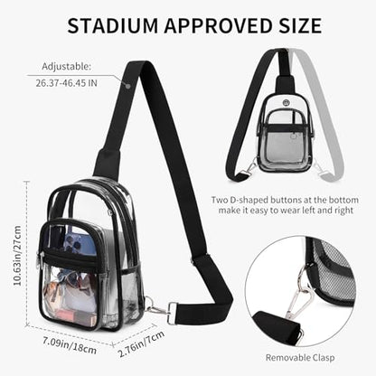 MOONBABY Clear Bag for Stadium Events, Clear Backpack Purse for Women Waterproof TPU Crossbody Fanny Pack | for Stadium Events - color: Transparent Black