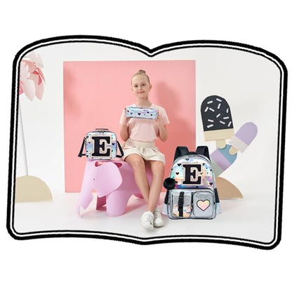 HTgroce Backpacks for Girls School Bag Kids Black Bookbag for Elementary Students Kids Backpack with Lunch Box and Pencil Case - color: Silver, style: E