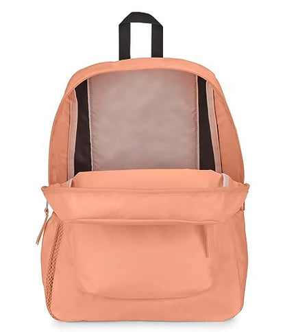 JanSport Cross Town Backpack 17" x 12.5" x 6" - Simple Bag for Everyone with 1 Main Compartment, Front Utility Pocket - Premium Class Accessories - Peach Neon - color: Peach Neon