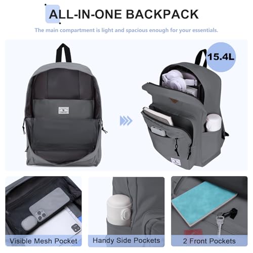 VX VONXURY Backpack for Men Women, Lightweight Kids School Bag, Classic Basic Laptop Bookbag for College Work Travel Hiking - color: Dark Grey