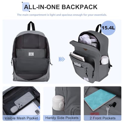 VX VONXURY Backpack for Men Women, Lightweight Kids School Bag, Classic Basic Laptop Bookbag for College Work Travel Hiking - color: Dark Grey