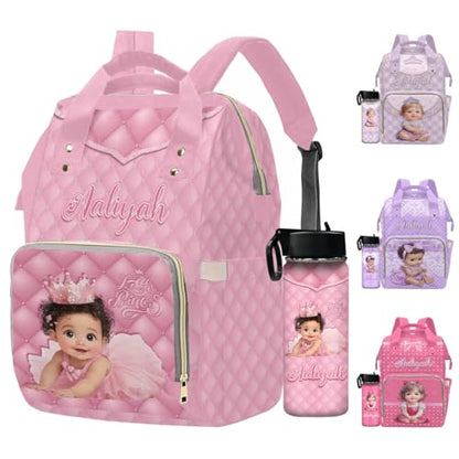 Newcos Custom Baby Girls Diaper Bag Backpack for Mom, Personalized Pink Mommy Diapers Nursing Bag with Name Water Bottle Customized Diaper Bag for Girls Daypack Travel Bag for Women Men Travel - color: Patten 23