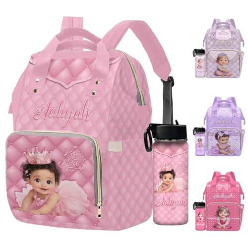 Newcos Custom Baby Girls Diaper Bag Backpack for Mom, Personalized Pink Mommy Diapers Nursing Bag with Name Water Bottle Customized Diaper Bag for Girls Daypack Travel Bag for Women Men Travel - color: Patten 23