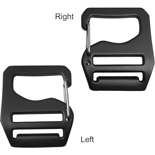 4PCS Adjustable Webbing G Shaped Buckles with Spring Loaded Gate Aluminum Alloy Inner Diameter 0.79in 2 Pcs for Left and 2 Pcs for Right Suitable for Backpacks Tactical Belts Black