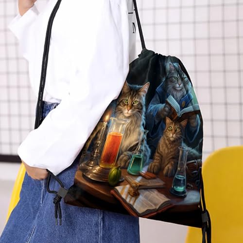 Drawstring Backpack Draw String Bag Waterproof for Sports Gym Beach Travel Cute Aesthetic Sackpack Men Women (13"×17")-Cat - color: S-6-cat