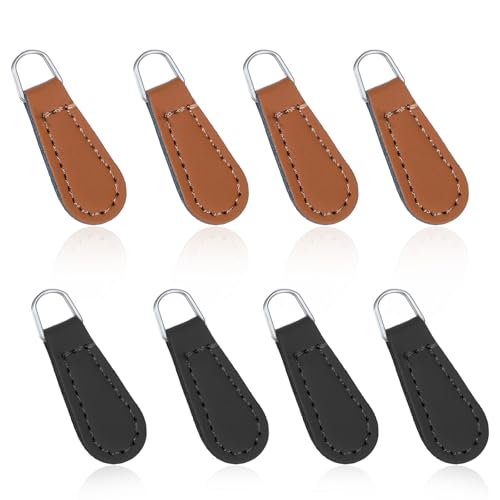 Ymapinc Detachable Pu-Leather Zipper Pull Replacement，8 PCS Universal Zippers Repair Pulls for Purses Black Leather for Luggage Backpacks Suitcases Jackets Purses Slider & Stopper Accessories