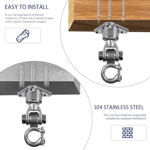 Heavy Duty Stainless Steel Swing Hanger with 360°+180°Rotation 1500LB Capacity,Triangular Fixation for Playground Hammock Chair,sandbag Porch Swing - style: 3-holes
