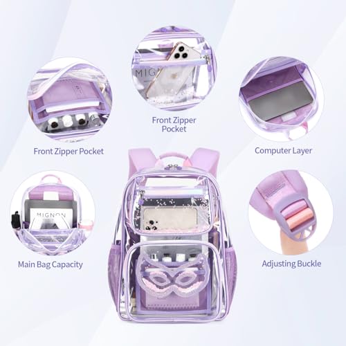 Cusangel Heavy Duty Clear Backpack Clear BookBag,16.5inch TPU Large Capacity See Through Backpack for Sport Events,Travel - color: Glasses 16.5in