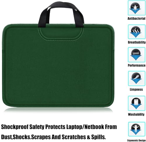 Laptop Sleeve Case 15.6 Inch, Traveling Briefcase Handle Bag & with Extra Pockets, Computer Protective Case Compatible for 15 15.6 inch HP, Dell, Acer, Asus, Dark Green - color: Dark Green, size: 15.6 inch