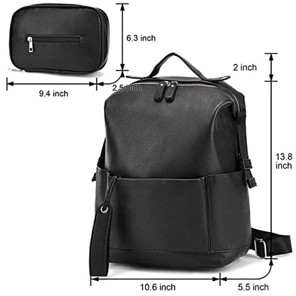 Diaper Bag Backpack Leather Backpack for Women Travel Baby Bag Mother Outdoor Backpack with Changing Pad Stroller Straps(2 pieces) Black - color: Black