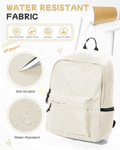 BJLFS Beige Backpack for School Women Girls, Waterproof Bookbag Cute High School Back Pack for Men Teen Boys, Lightweight Travel College Backpack Mochilas Escolares Para Casual Daypack Rucksack - color: White