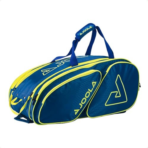 JOOLA Tour Elite Pickleball Bag – Backpack & Duffle Bag for Paddles & Pickleball Accessories – Thermal Insulated Pockets Hold 4+ Paddles - Includes Fence Hook - color: Navy/Yellow