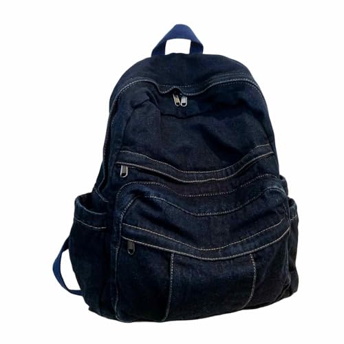 MaxxCloud Women's Heavy Cotton Canvas Laptop Backpack Lightweight Casual Hiking Daypack Travel Bag - color: Dark Blue