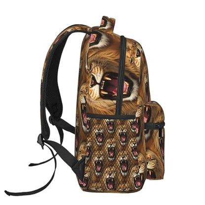 Casual Travel Daypack Angry Lion, Multi Pocket Water Resistant Backpack for Men Women Weekend Getaways - color: Pattern (738)
