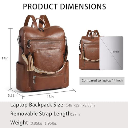 Shrrie Vegan Leather Laptop Backpack for Women 15.6 inch Work Backpack Fashion Travel Backpack Purse for Business College - color: Brown01