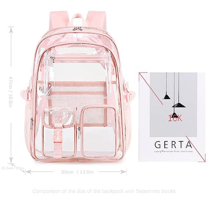 abshoo Large Clear Backpack For Girls Women School Bookbag Heavy Duty Transparent Backpack (Pink) - color: Pink