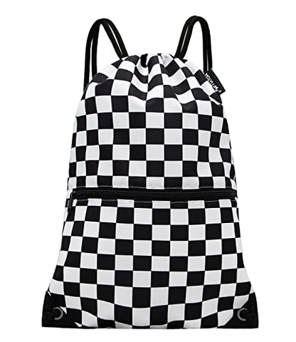 HOLYLUCK Drawstring Backpack Bag Sport Gym Sackpack - color: Black and White Grid