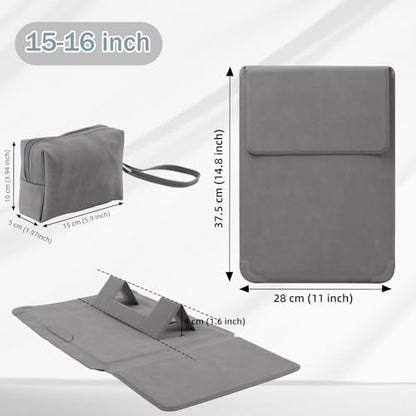 15-16 Inch Protective Laptop Sleeve Case with Stand, for MacBook Air 15" M5~M2 (2026-2023); MacBook Pro 16" M5~M1, Pro/Max(2026-2021), Matte PU Leather Laptop Case 15"-16" (Dark Gray) - color: Dark Gray, size: 15-16 Inch