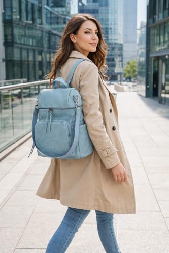 Anti-Theft Backpack Purse for Women, Convertible 3-in-1 Vegan Leather Backpack with Hidden Zipper, Adjustable Shoulder & Crossbody Bag for Travel and Daily Commute - color: B Two Toned Blue
