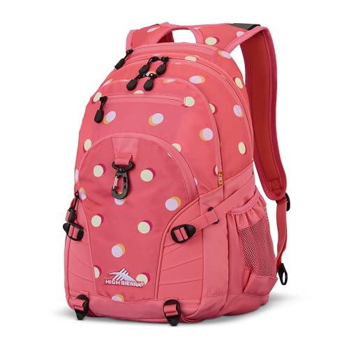 High Sierra Loop Backpack, Travel, or Work Bookbag with tablet sleeve, One Size, POLKA DOTS/THRIFT PINK - color: Polka Dots/Thri