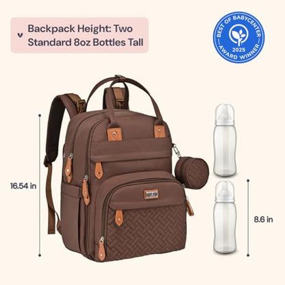 BabbleRoo Diaper Bag Backpack - Baby Essentials Travel Tote - Multi Function Water Resistant Diaper Bag, Travel Essentials Baby Bag with Changing Pad, Stroller Straps & Pacifier Case - Unisex, Brown - color: Coffee, size: Large