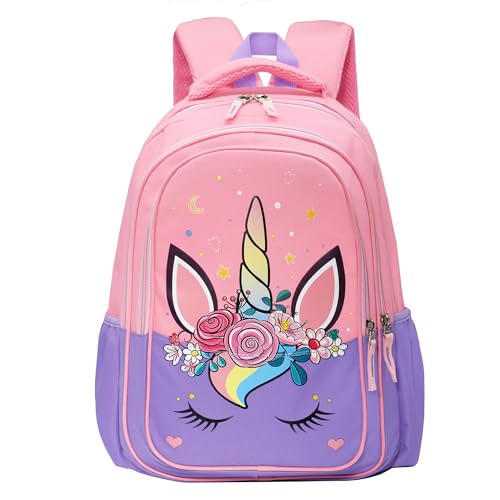15 inch Primary School Kindergarten Schoolbag Leisure Cool Cute Cartoon Travel Backpack For Boys Girls Ages 6-10 Use - color: Pink Unicorn-2, size: Large