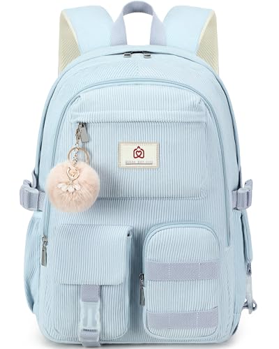 Hidds School Backpack for Teens Girls Women 15.6 Inch Laptop College Backpacks Corduroy Kids Bookbag Students Travel Daypack Womens (Blue) - color: Blue