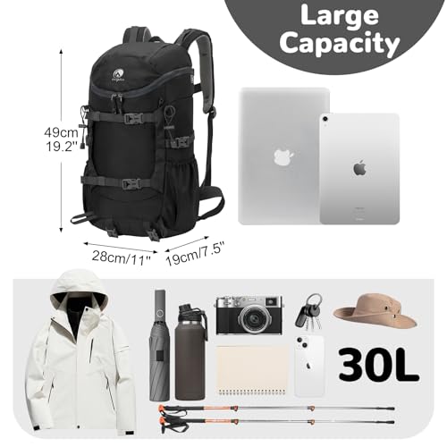 Skateboard Backpack for Men, 30L Waterproof Hiking Backpack, Black - color: Black