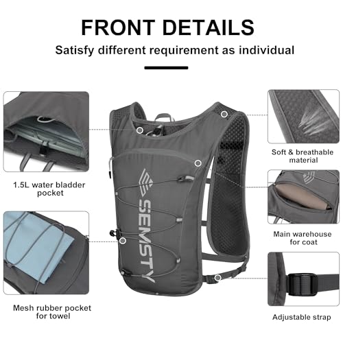 Running Hydration Vest 5L,Running Vest Pack with 1.5L Water Bladder,Lightweight Water Backpack for Hiking Running Cycling - color: Grey